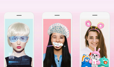 从左至右分别为:Selfie from the Future’(明日自拍), ‘Meitu Family’(美图家族) 、‘Instant Glam’(瞬间魅力)